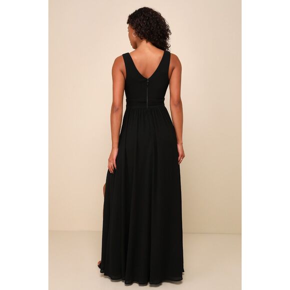 Lulus Thoughts of Hue Black Surplice Maxi Dress Size Medium - Picture 4 of 14